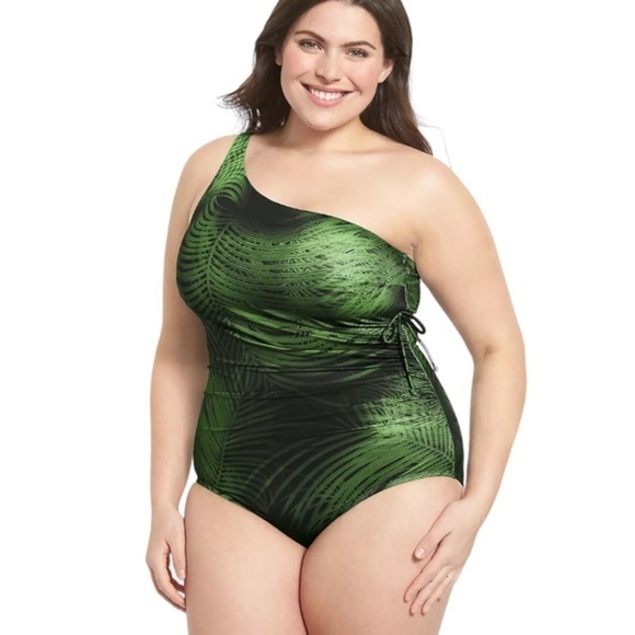 Lane Bryant NWOT Cacique Asymmetrical One Piece in Breezy Palms - Picture 1 of 2